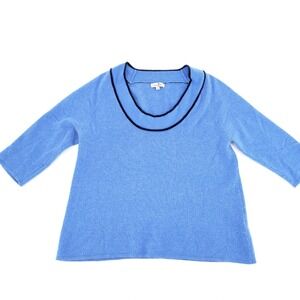 Cortland Park Womens Blue 100% Cashmere Scoop Neck 3/4 Sleeve Sweater Size M